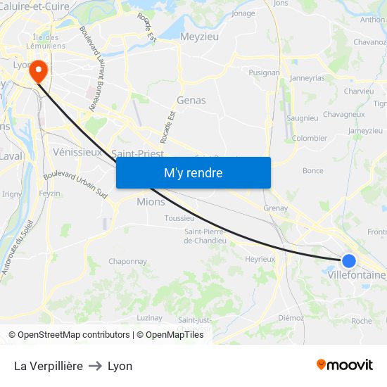 La Verpillière to Lyon map