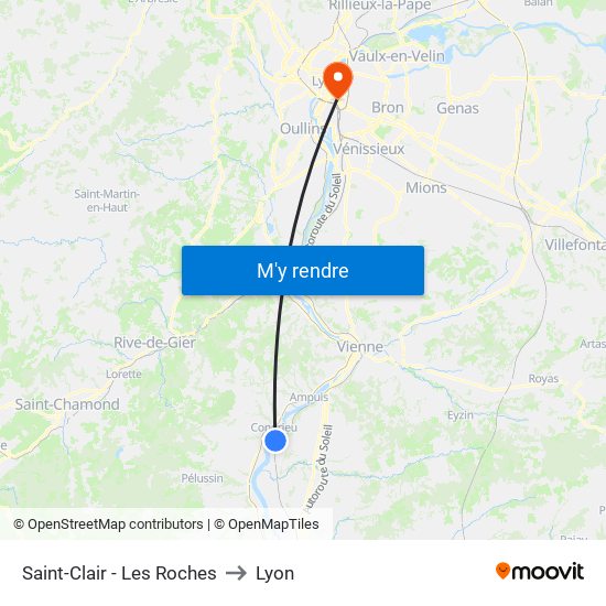 Saint-Clair - Les Roches to Lyon map