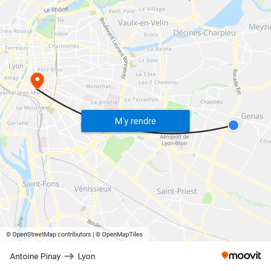 Antoine Pinay to Lyon map