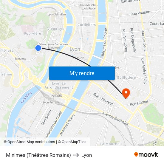 Minimes (Théâtres Romains) to Lyon map