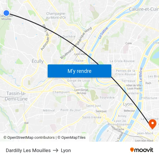 Dardilly Les Mouilles to Lyon map