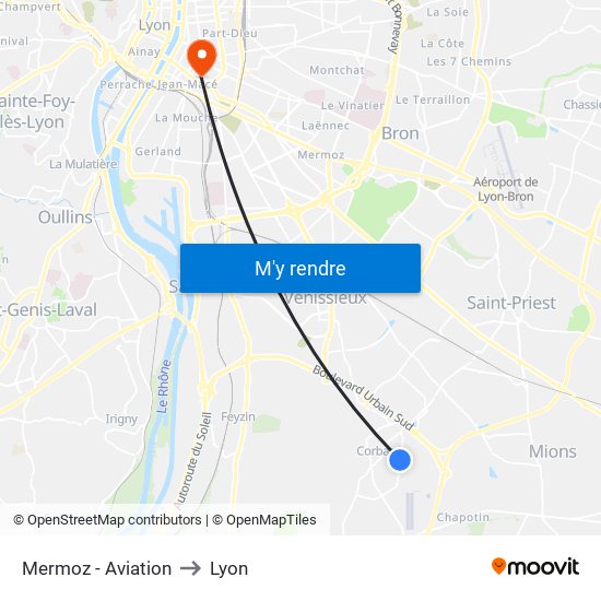 Mermoz - Aviation to Lyon map