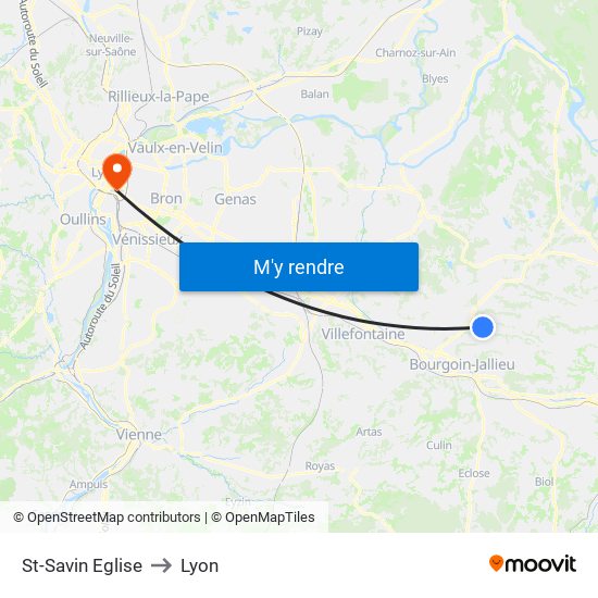 St-Savin Eglise to Lyon map