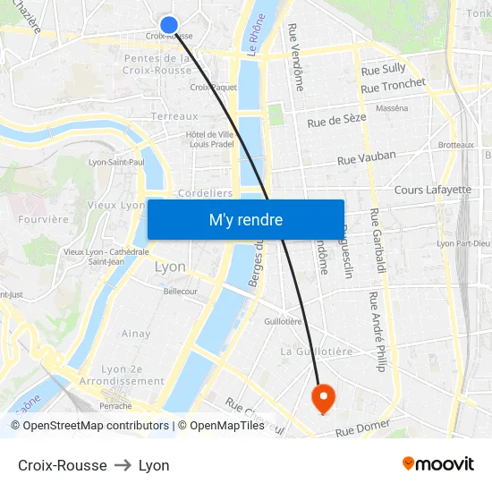 Croix-Rousse to Lyon map