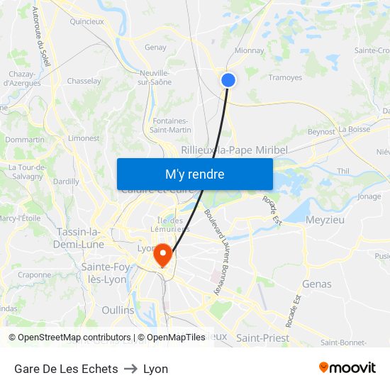 Gare De Les Echets to Lyon map