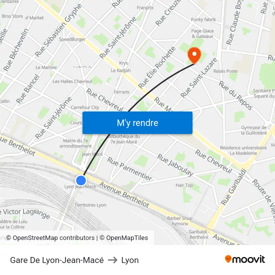Gare De Lyon-Jean-Macé to Lyon map