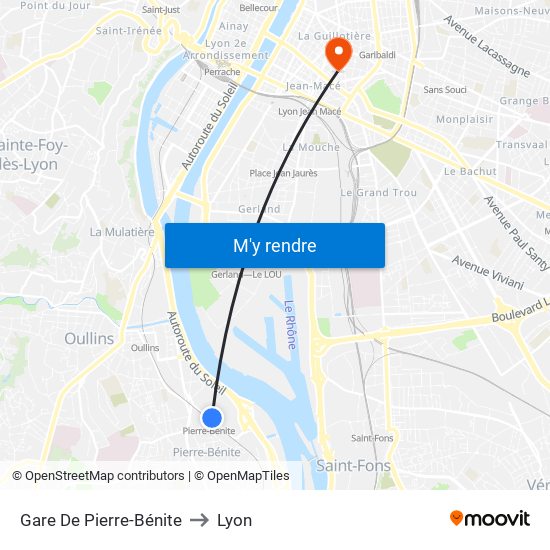 Gare De Pierre-Bénite to Lyon map