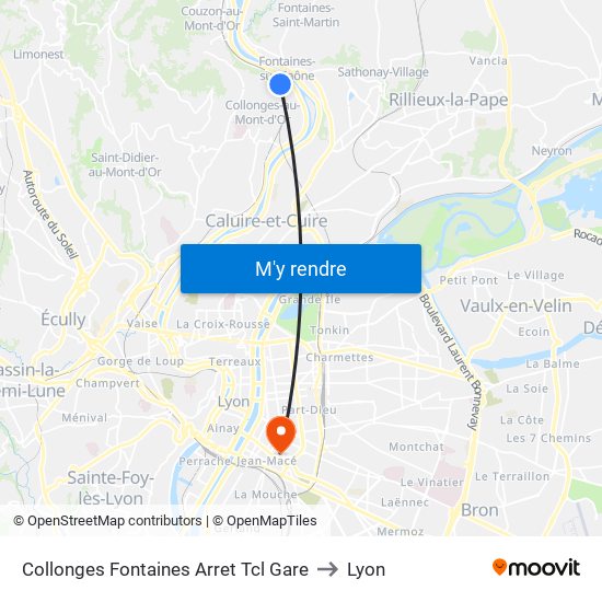 Collonges Fontaines Arret Tcl Gare to Lyon map
