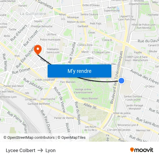 Lycee Colbert to Lyon map