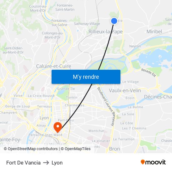 Fort De Vancia to Lyon map