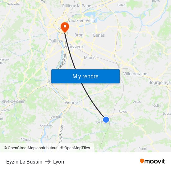 Eyzin Le Bussin to Lyon map