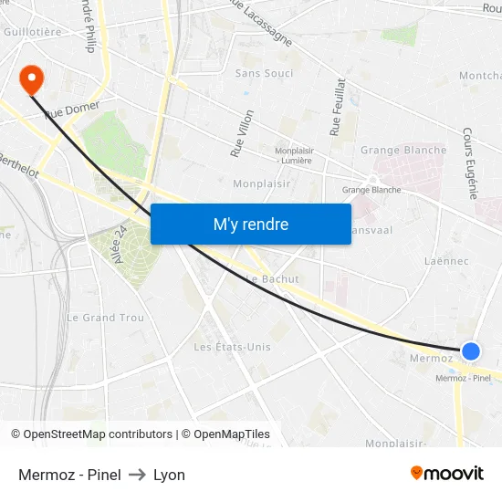 Mermoz - Pinel to Lyon map