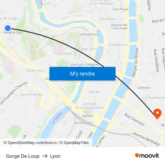 Gorge De Loup to Lyon map