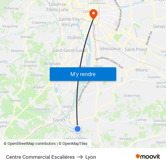 Centre Commercial Escalières to Lyon map