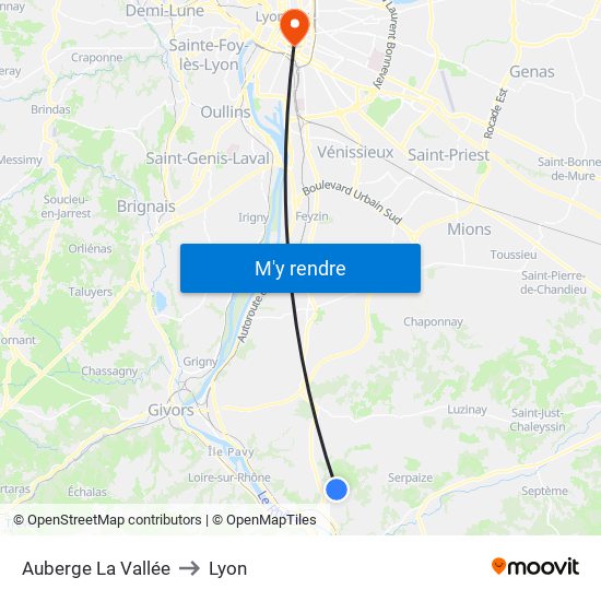 Auberge La Vallée to Lyon map