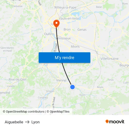 Aiguebelle to Lyon map