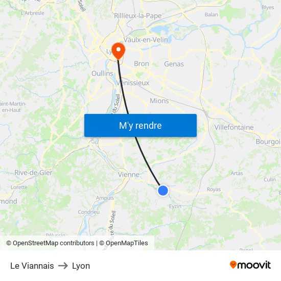 Le Viannais to Lyon map