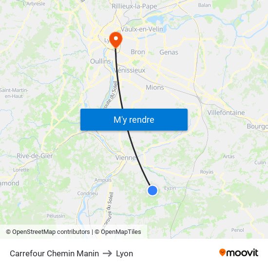 Carrefour Chemin Manin to Lyon map