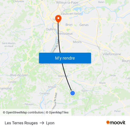 Les Terres Rouges to Lyon map