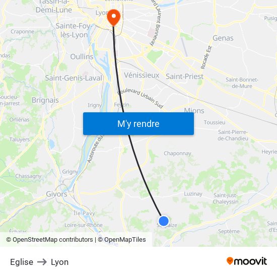 Eglise to Lyon map