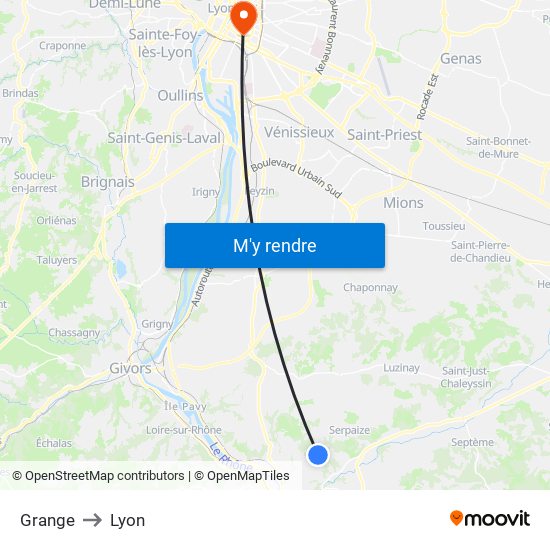 Grange to Lyon map