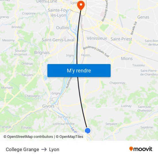 College Grange to Lyon map