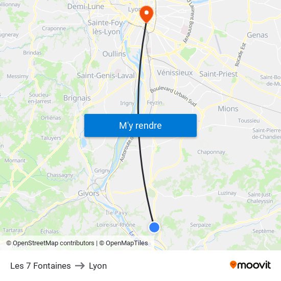 Les 7 Fontaines to Lyon map