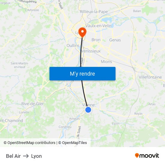 Bel Air to Lyon map