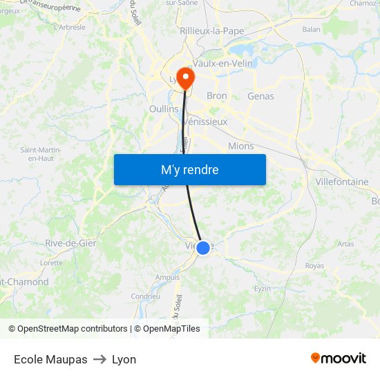 Ecole Maupas to Lyon map