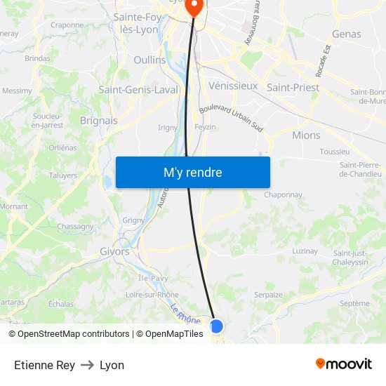 Etienne Rey to Lyon map