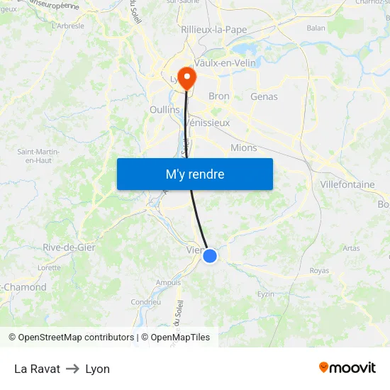 La Ravat to Lyon map
