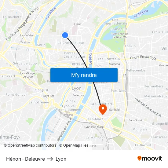 Hénon - Deleuvre to Lyon map