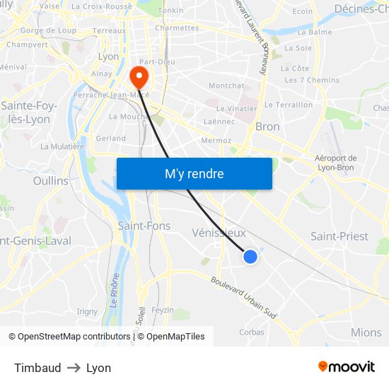 Timbaud to Lyon map