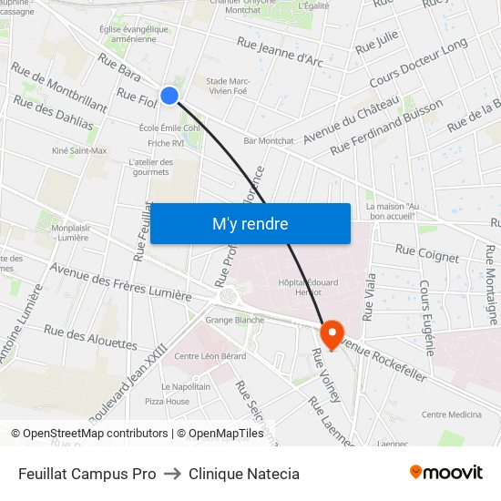 Feuillat Campus Pro to Clinique Natecia map