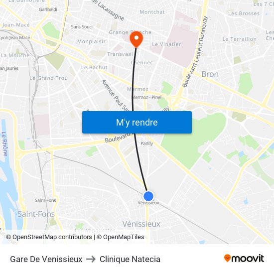 Gare De Venissieux to Clinique Natecia map