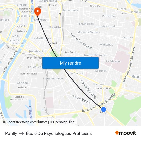 Parilly to École De Psychologues Praticiens map