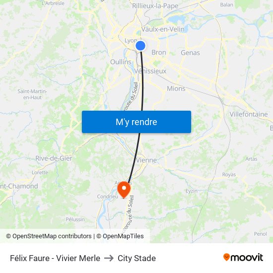 Félix Faure - Vivier Merle to City Stade map