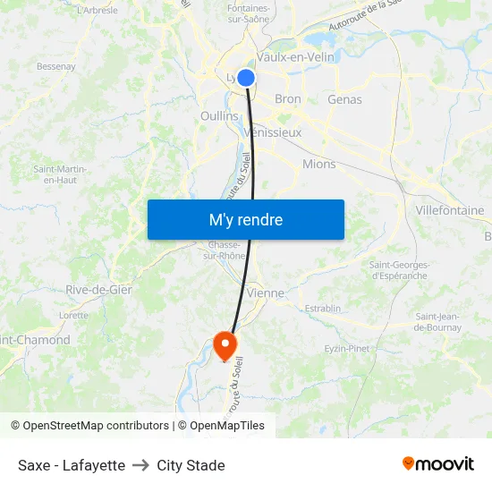 Saxe - Lafayette to City Stade map
