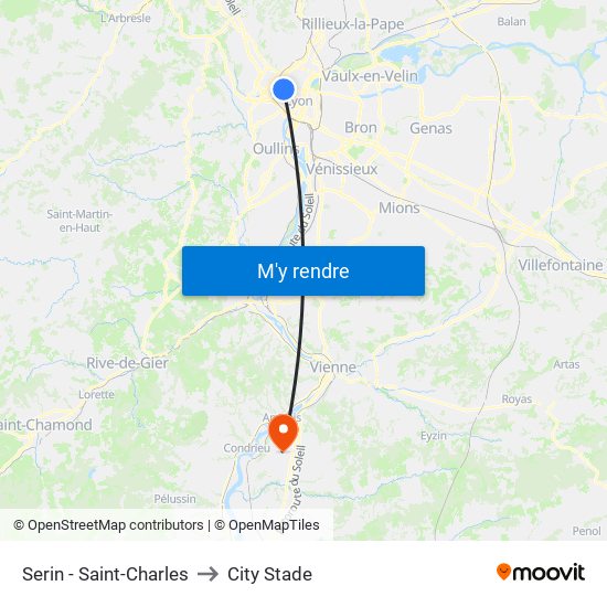 Serin - Saint-Charles to City Stade map