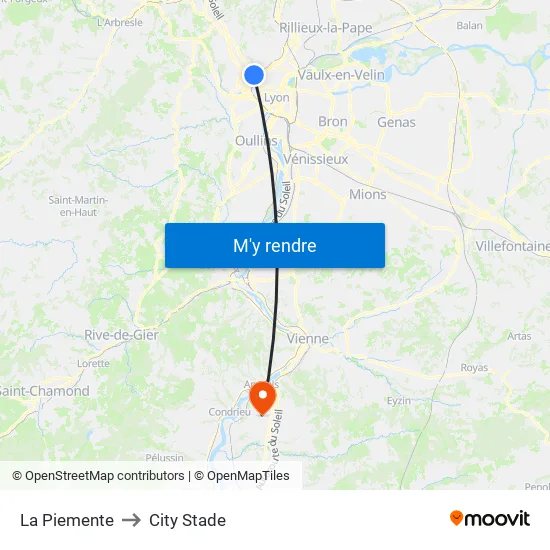 La Piemente to City Stade map