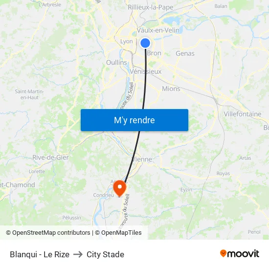 Blanqui - Le Rize to City Stade map