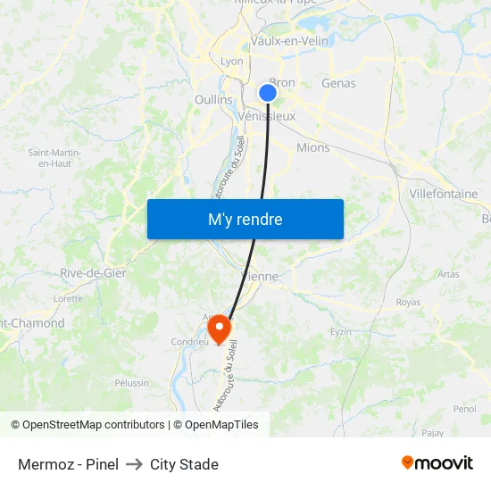 Mermoz - Pinel to City Stade map
