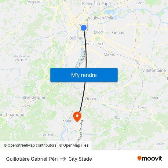 Guillotière Gabriel Péri to City Stade map
