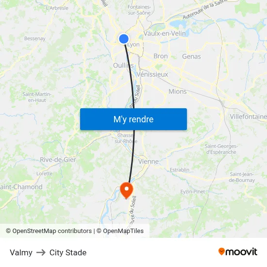 Valmy to City Stade map