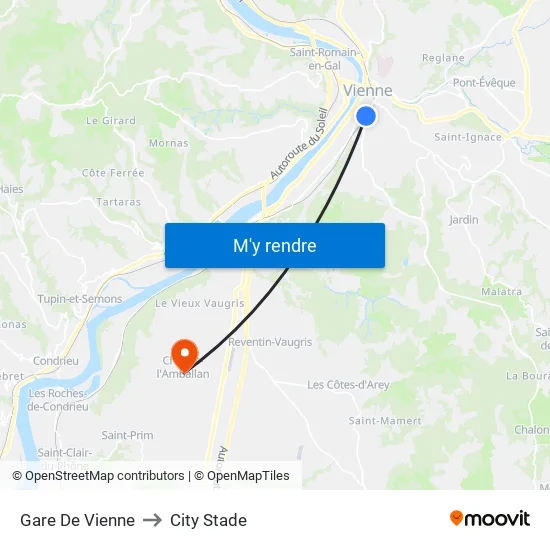 Gare De Vienne to City Stade map