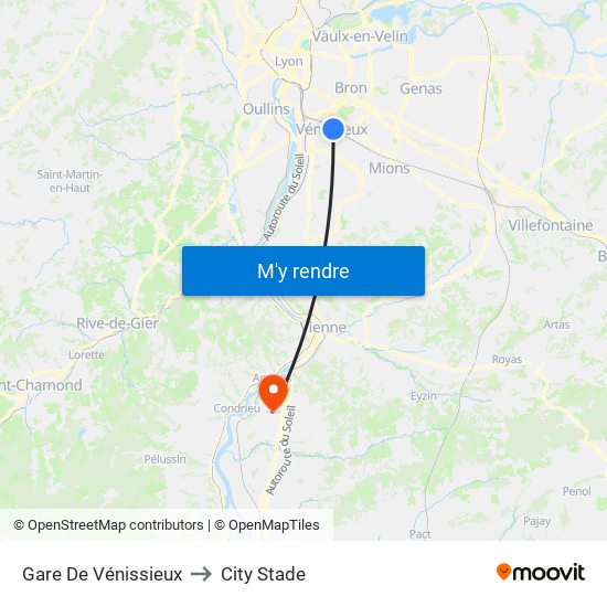 Gare De Vénissieux to City Stade map