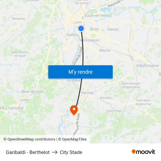 Garibaldi - Berthelot to City Stade map
