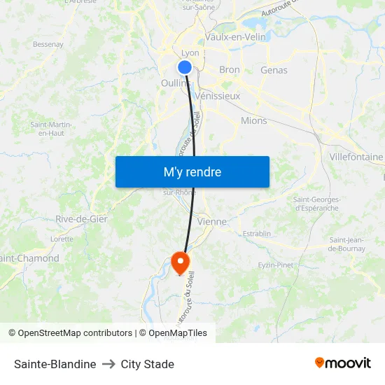 Sainte-Blandine to City Stade map
