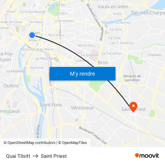Quai Tilsitt to Saint Priest map