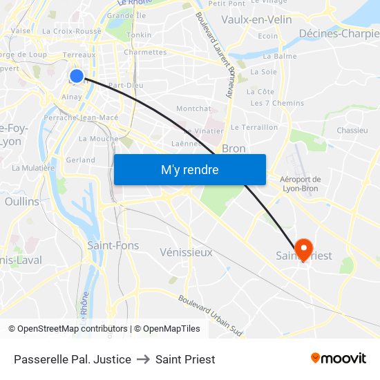 Passerelle Pal. Justice to Saint Priest map